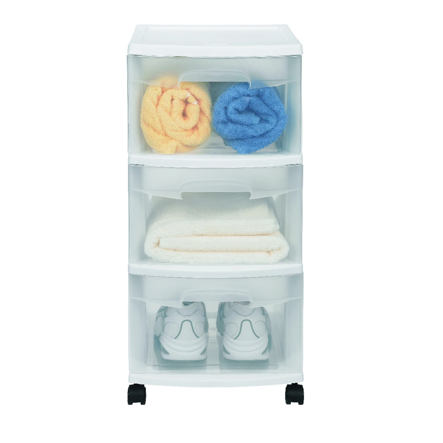 White Storage Cart With Three Transparent Drawers For Easy Organization