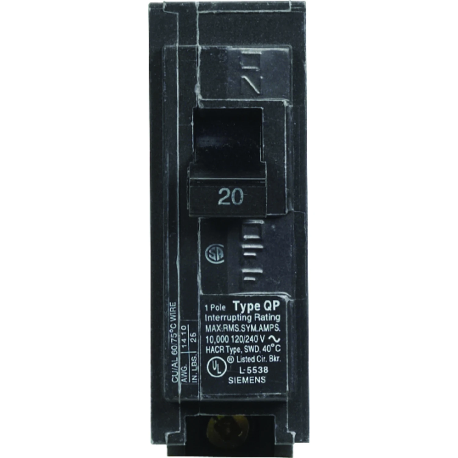 Single Pole Circuit Breaker, 120 Volt, 20 Amp, Residential Electrical Panel