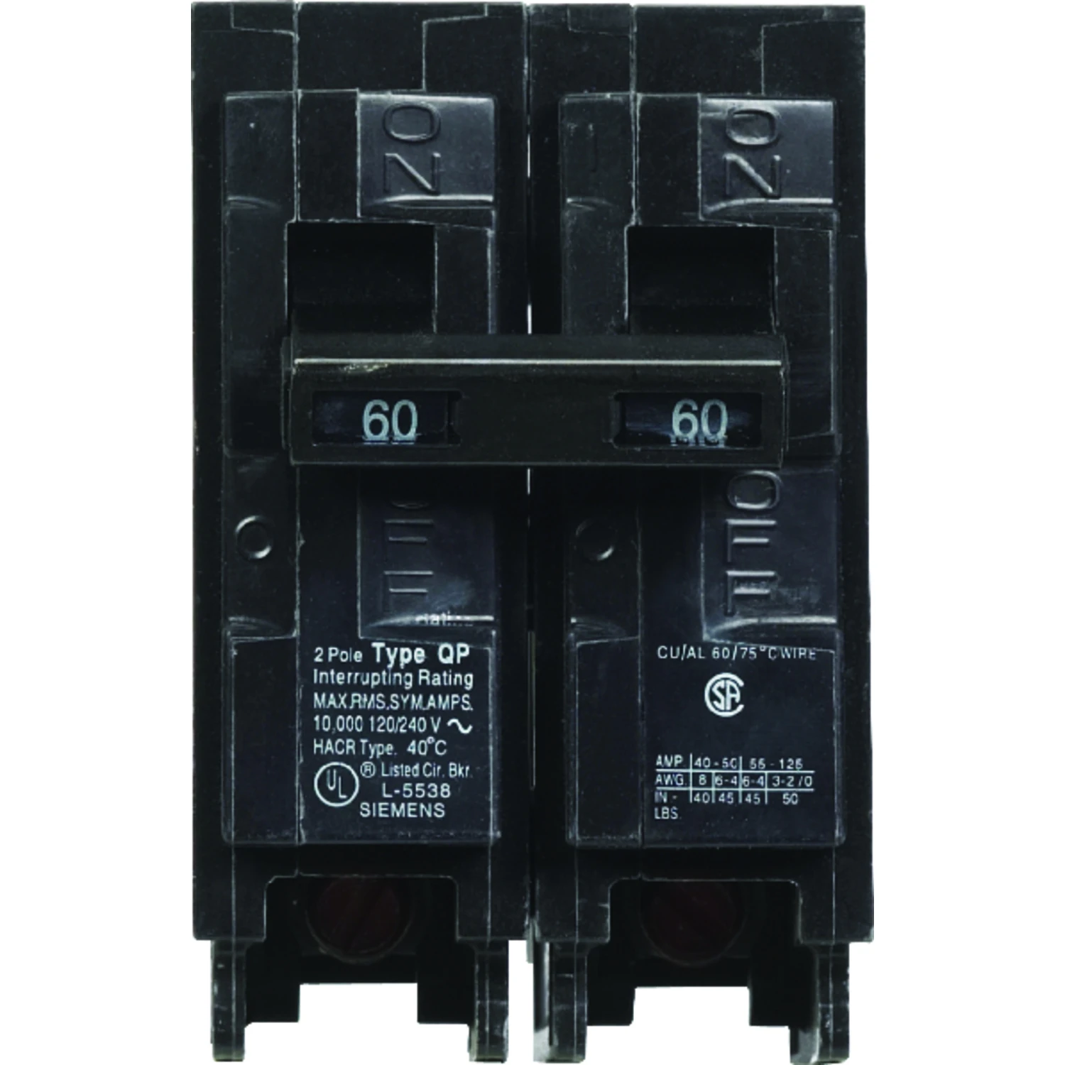 Double Pole Circuit Breaker, 60 Amp, 240 Volt, Residential Electrical Panel