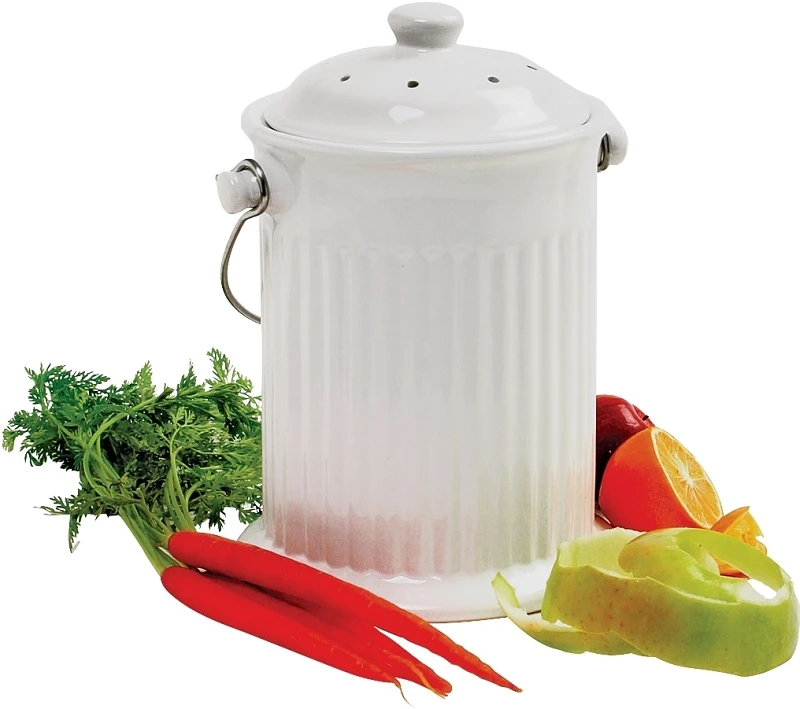 White Ceramic Countertop Compost Keeper With 1 Gallon Capacity