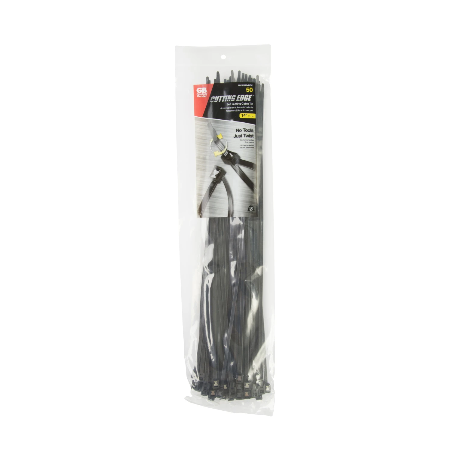 Self-cutting Cable Ties, Black, 14-in., 50-pk.