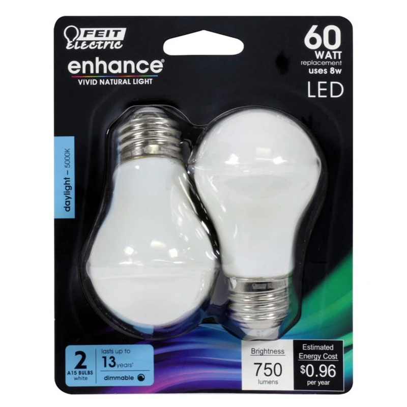 60-watt Equivalent A15 Dimmable Filament Led 90+ Cri White Glass Light Bulb, Daylight (2-pack)