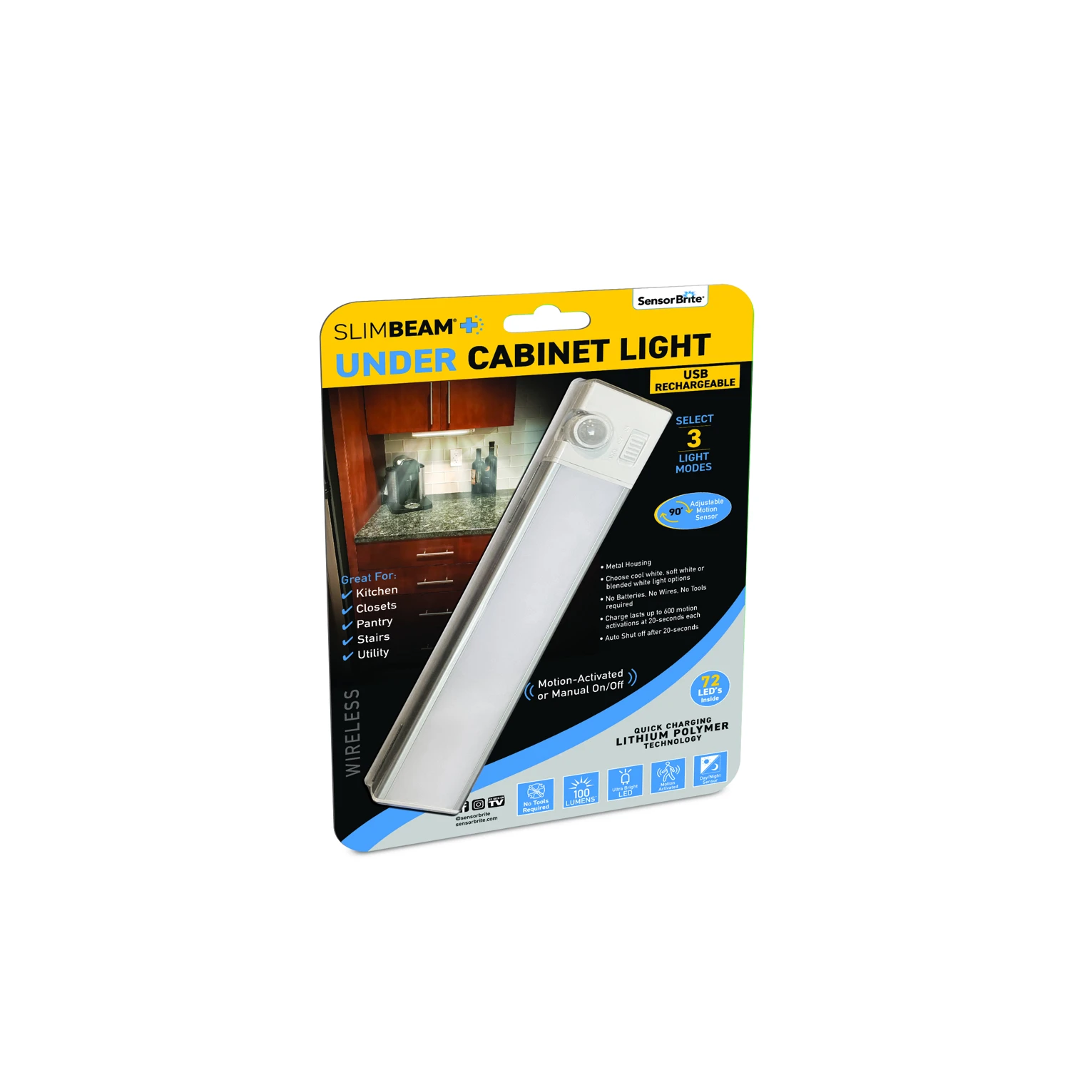 Slimbeam+ Under Cabinet Led Light, Rechargeable (no Wiring), Motion Activated