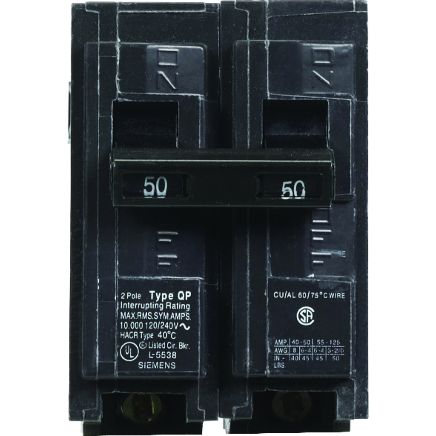 Double Pole Circuit Breaker, 240 Volt, 50 Ampere