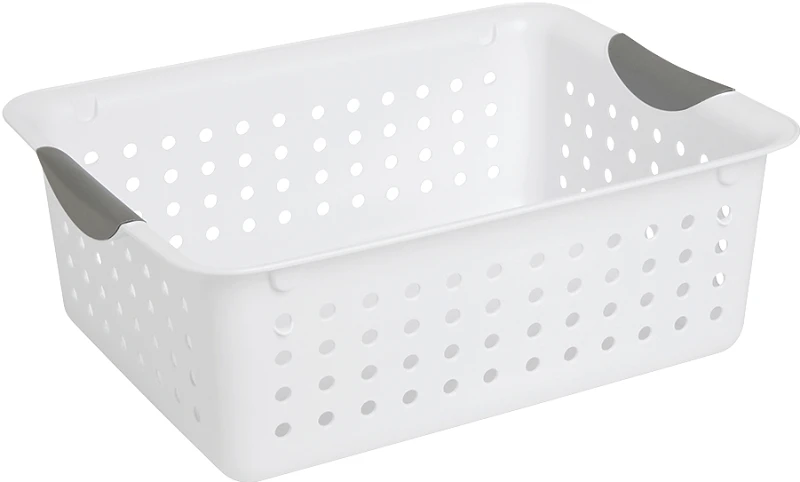 Medium Ultra Basket White With Gray Handle Inserts Durable Storage Container