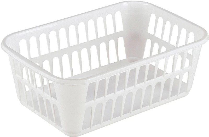 White Plastic Storage Basket, 11.25 Inches By 8 Inches By 4.25 Inches
