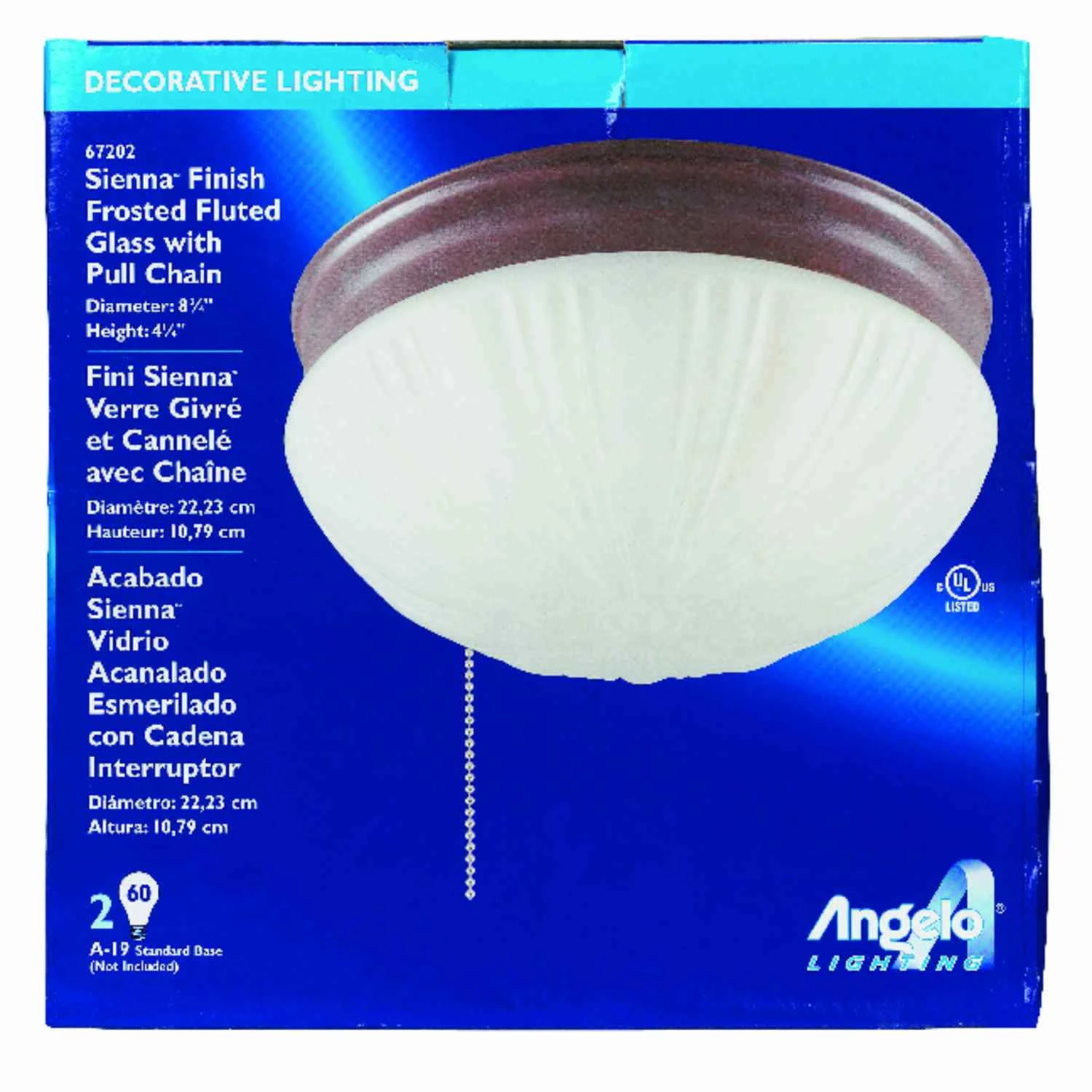 8 And 3 Quarter Inch Sienna Finish Ceiling Light Fixture With Pull Chain