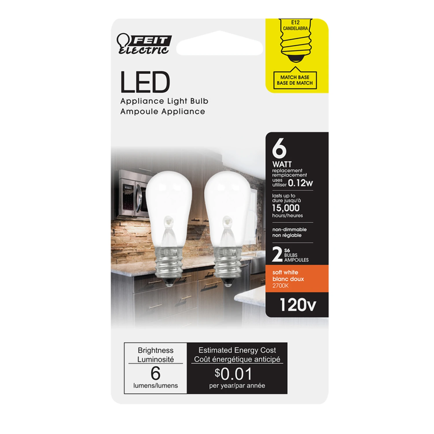 3005283 6w S6 E12 Led, Soft White - Pack Of 2