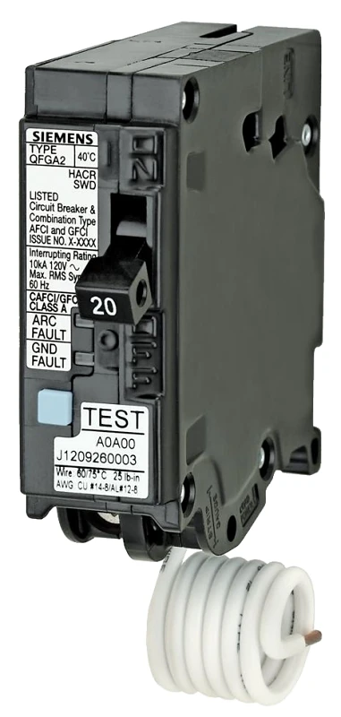 Single Pole 20 Amp Dual Function Circuit Breaker With Arc Fault And Ground Fault Protection