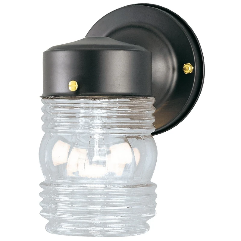 75-watt Black Jelly Jar Wall Light Fixture With Clear Glass Globe