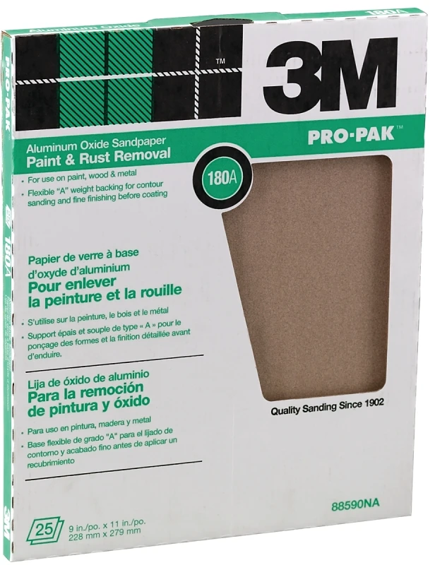 88590 Sandpaper Sheet, 11 In L, 9 In W, Fine, 180 Grit, Aluminum Oxide Abrasive, Cloth Backing