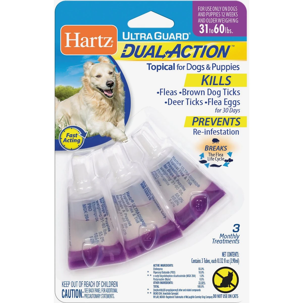 Ultraguard Dual-action Topical Flea & Tick Drops, 31-60 Lb. Dogs, 3-pk.