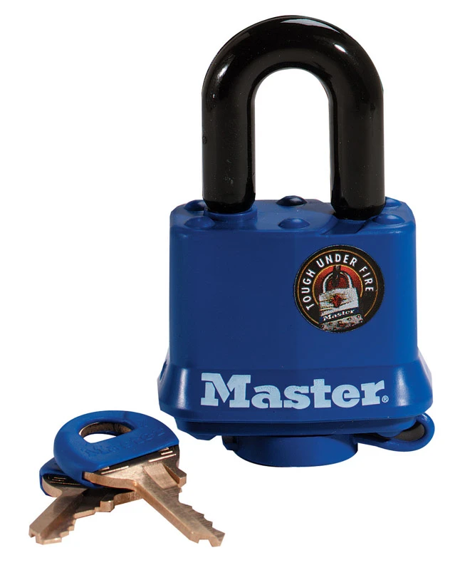 1 And 1/2 Inch Keyed Laminated Steel Padlock With Blue Weatherproof Cover