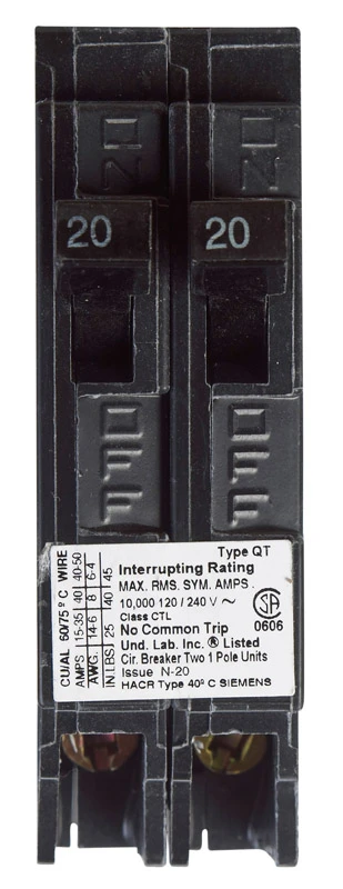 Duplex Circuit Breaker 20 Ampere 20 Ampere Double Pole