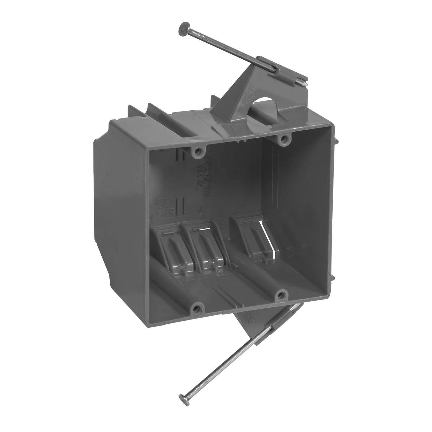 2 Gang New Work Standard Switch & Outlet Wall Electrical Box, Gray Pvc, 32 Cu. In.