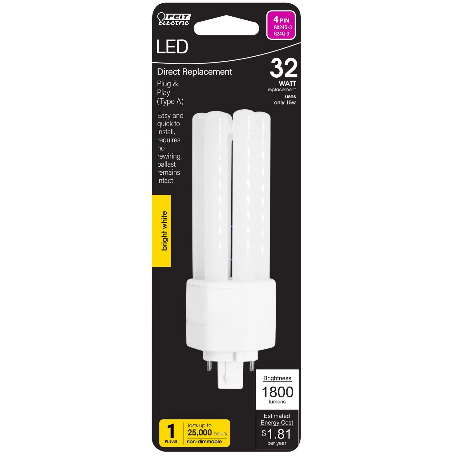 3011634 32w Pl Gx24q-3 4-pin Led Light Bulb - Bright White