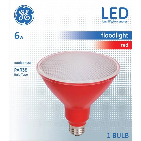Red Led Floodlight Bulb, 100 Lumens, 6 Watt, Medium Base, Par38