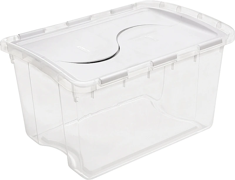 Storage Box With Hinged Lid, 48 Quart Capacity, Durable Plastic Construction