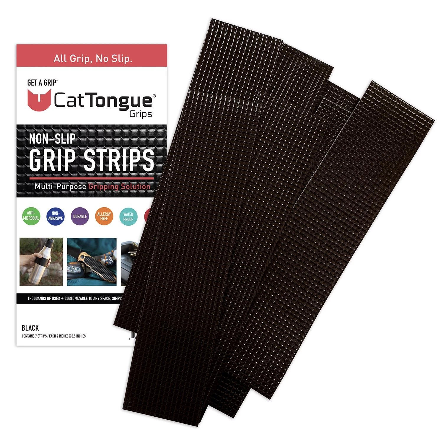 Non-abrasive Grip Tape Strips By Cattongue - Heavy Duty Waterproof Non Slip Strips For Indoor & Outdoor Use - Thousands Of Grippy Uses: Furniture Bathtubs Frames Gaming And More! (black)