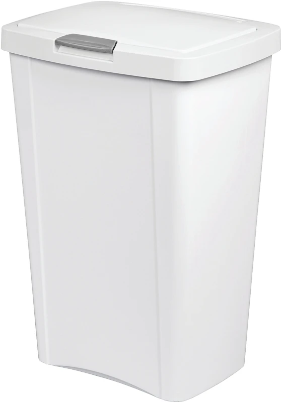 White Kitchen Wastebasket With Touch Top Lid, 13 Gallon Capacity