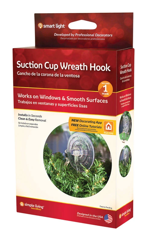 Suction Cup Wreath Hook For Glass And Smooth Surfaces, Durable Plastic, 1 Piece