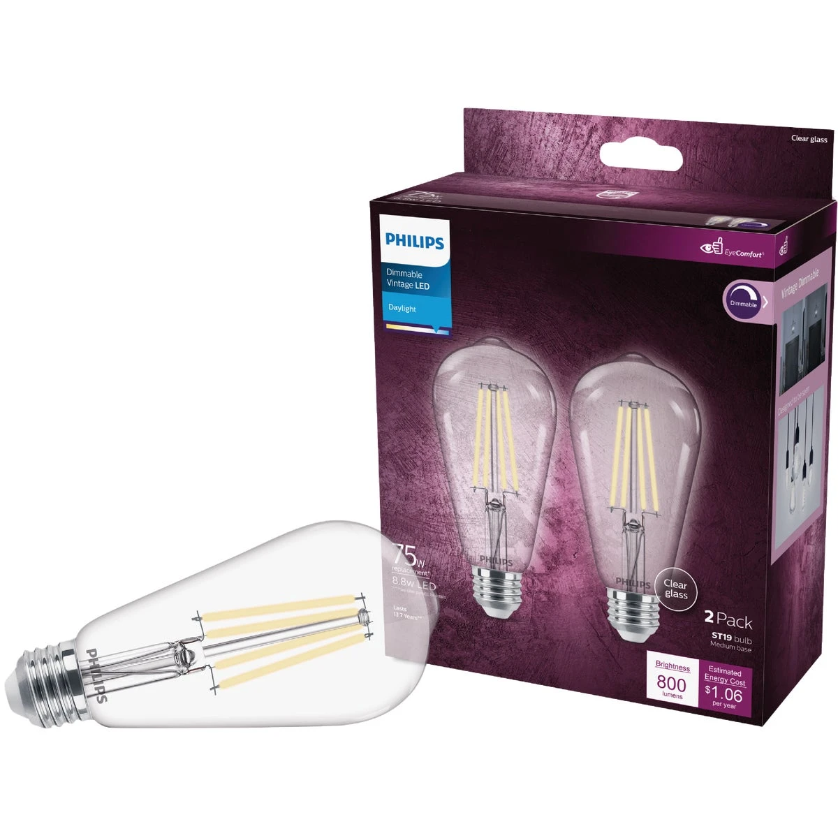 Vintage 75w Equivalent Daylight St19 Medium Led Decorative Light Bulb (2-pack)