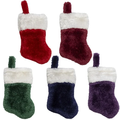Mini Velvet Plush Christmas Stocking Assorted Colors 7 Inch