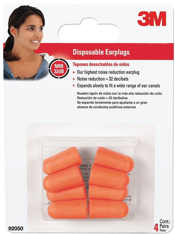 3M 92050H4 Disposable Ear Plugs, 32 dB NRR, Tapered, Round, One-Size Ear Plug, Foam Ear Plug, Assorted/Orange Ear Plug