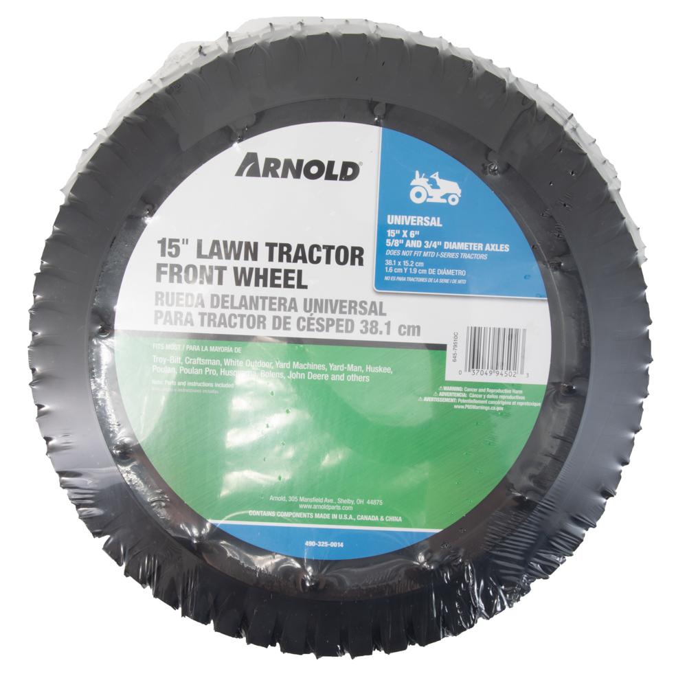 Arnold 15 in. Universal Lawn Tractor Front Wheel Assembly for 5/8 in. and 3/4 in. Dia Axles with Adapters Included