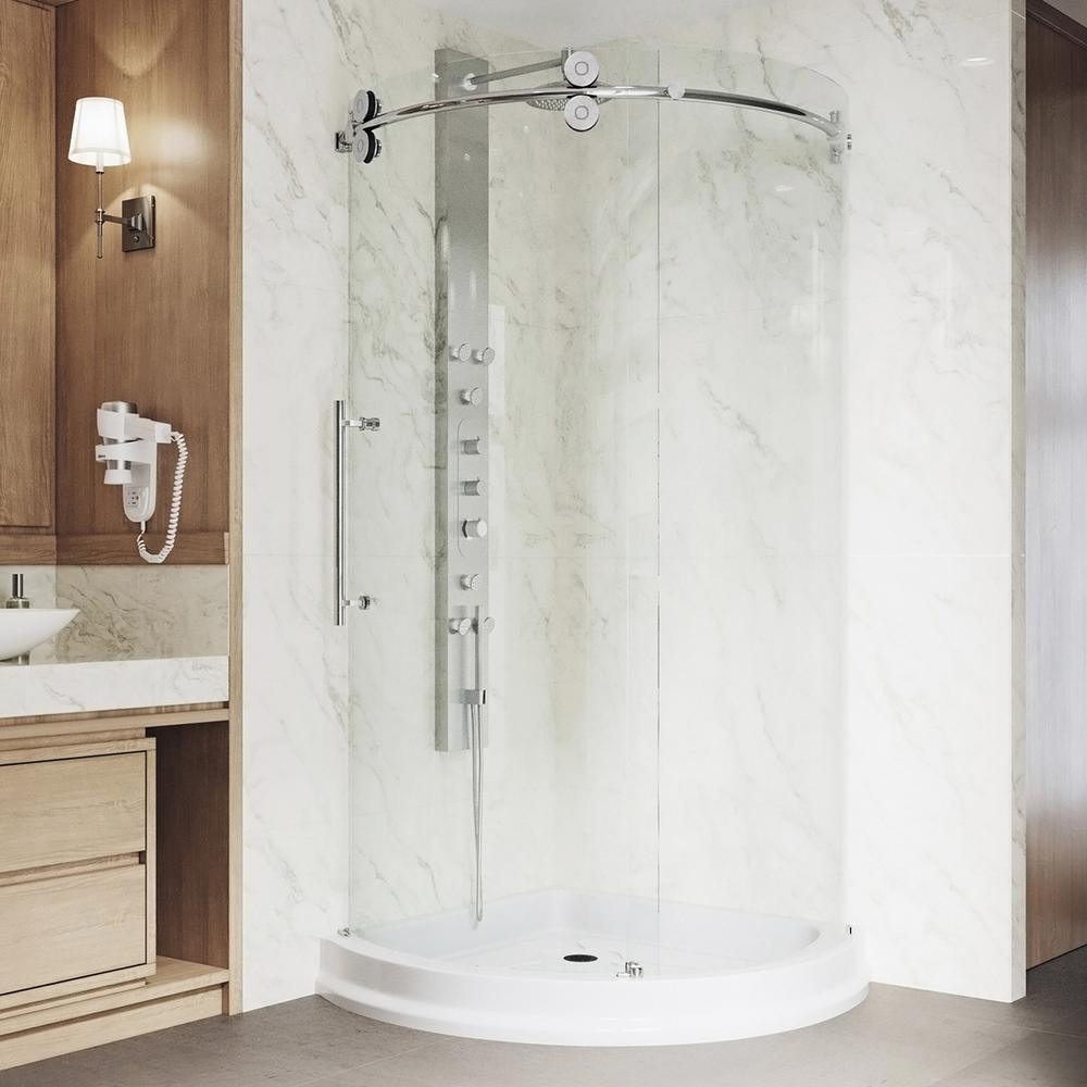 Sanibel 43.625 in. x 79.5 in. Frameless Bypass Shower Enclosure in Chrome and Left Base