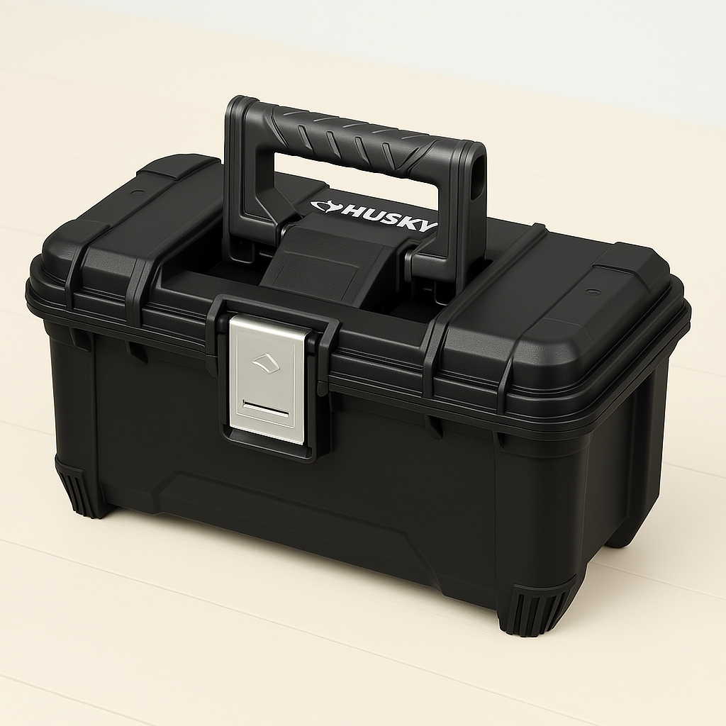 Husky 16-inch Black Plastic Portable Tool Box with Metal Latches