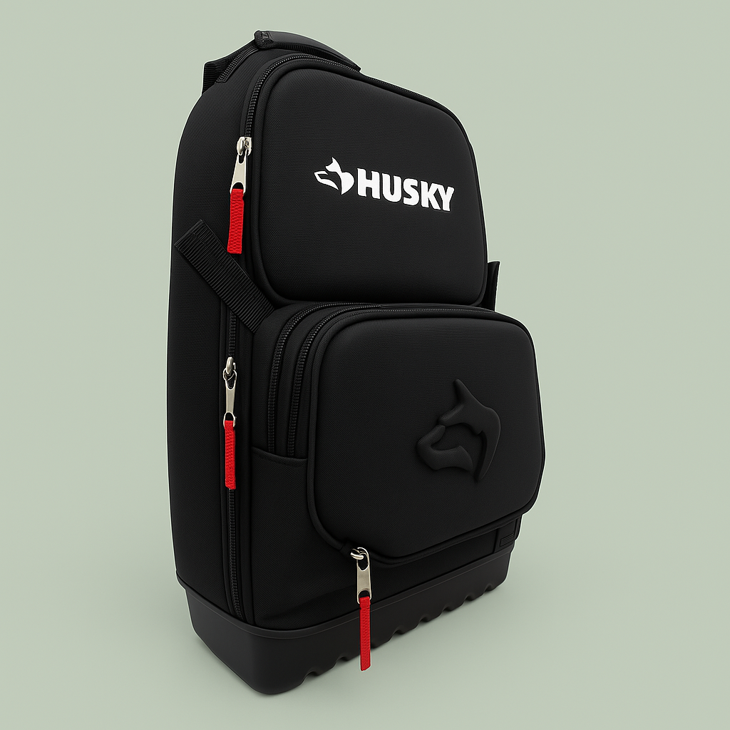 Husky Heavy Duty Pro Tool Backpack - 1680D Polyester, Waterproof Base