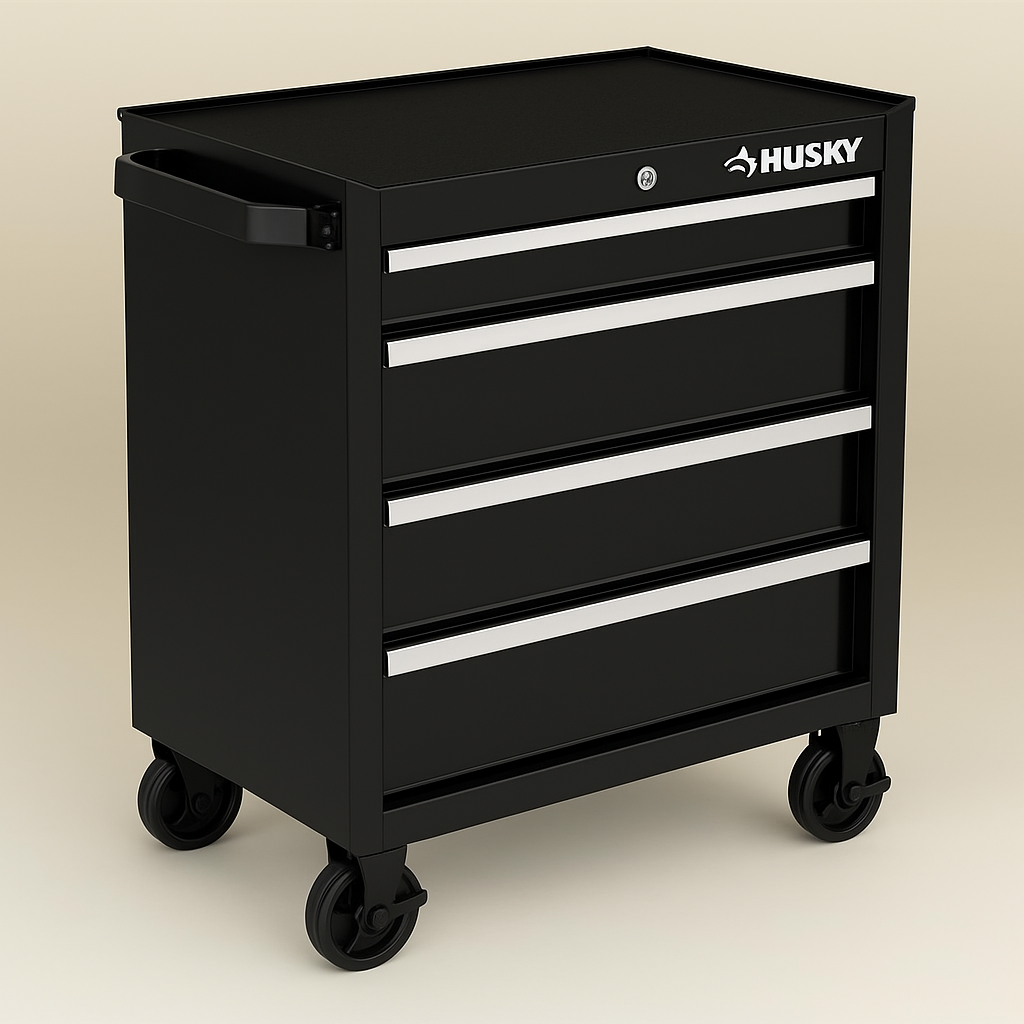 Husky 26.5 in. 4-Drawer Rolling Tool Cabinet Chest in Gloss Black