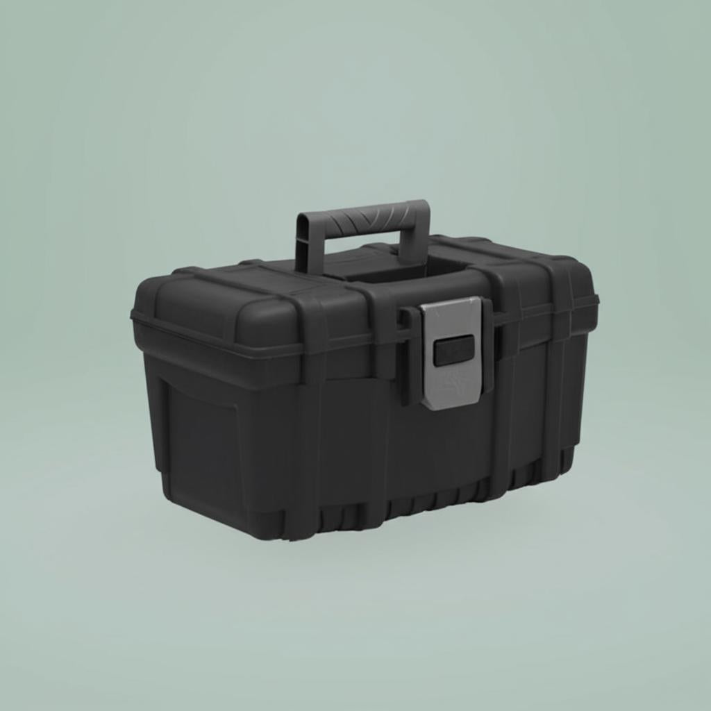 Husky 16 in. Plastic Portable Tool Box with Metal Latch, Black – Heavy-Duty, Lockable Storage