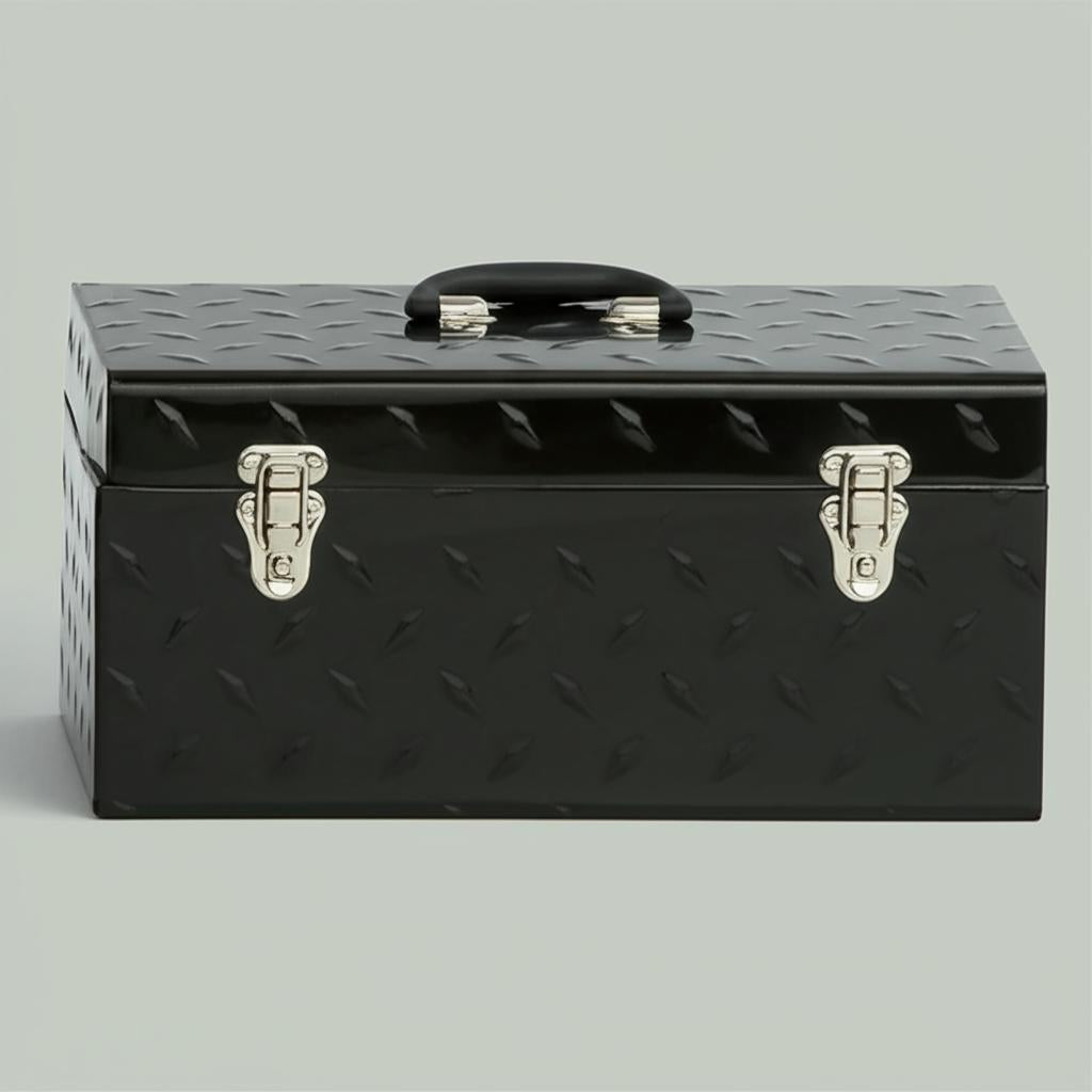 Husky 20 in. Tread Plate Metal Portable Tool Box, Lockable, Water Resistant, Removable Tray