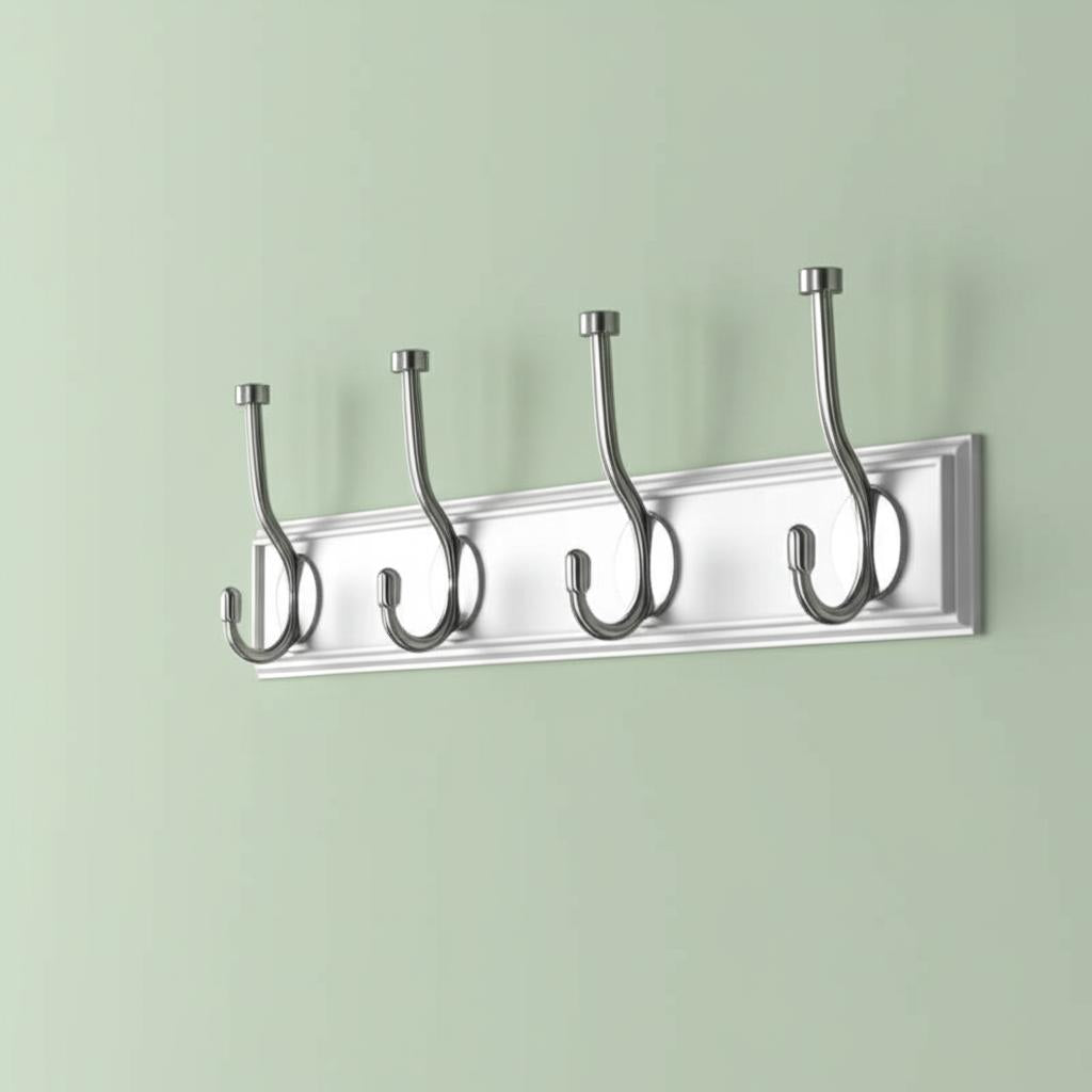 Home Decorators Collection 18 in. White Snap Install Hook Rack with 4 Satin Nickel Hooks