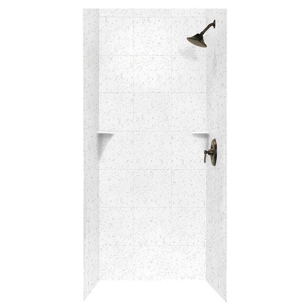 Square Tile 36 in. x 36 in. x 96 in. 3-Piece Easy Up Adhesive Alcove Shower Surround in Arctic Granite