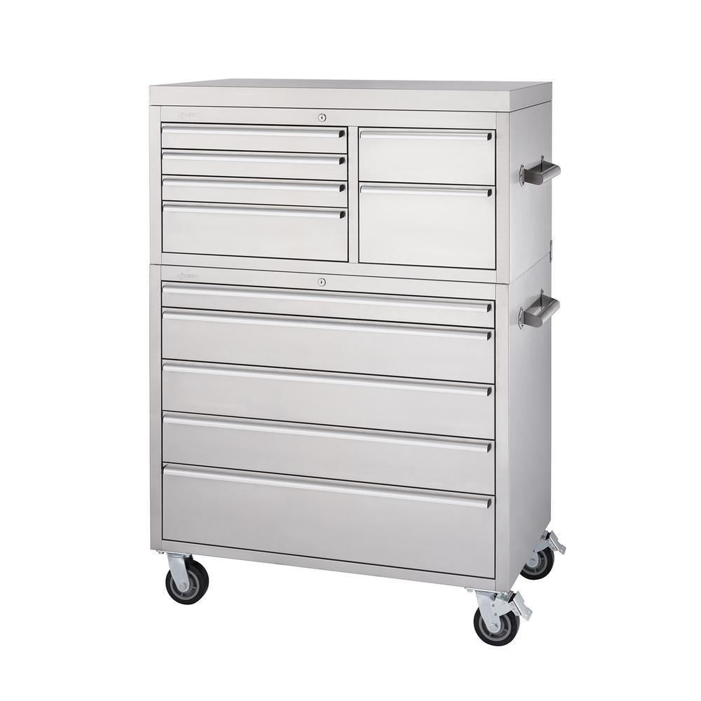 43 in. 11-Drawer Stainless Steel Rolling Tool Chest Combo