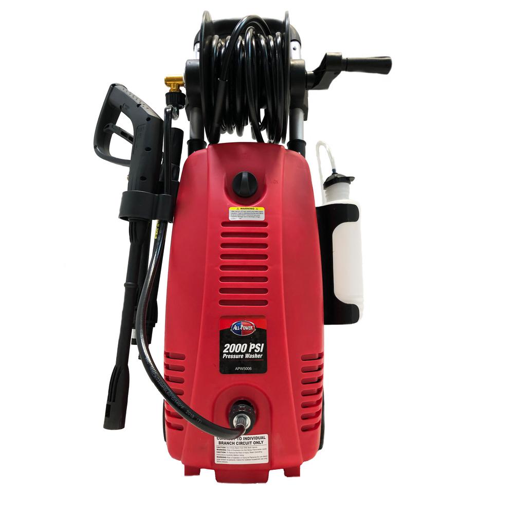 All Power 2000 PSI 1.6 GPM Red Electric Pressure Washer with Hose Reel for Buildings, Walkway, Vehicles and Outdoor Cleaning