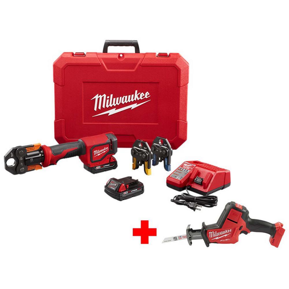 M18 18-Volt Lithium-Ion Cordless Short Throw Press Tool Kit w/ (3) Viega PureFlow Jaws & Free M18 Fuel Hackzall