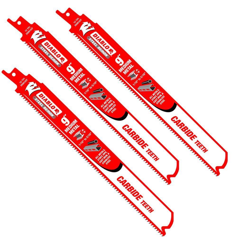 9 in. 10 TPI Steel Demon Carbide Medium Metal Cutting Reciprocating Saw Blade (3-Pack)