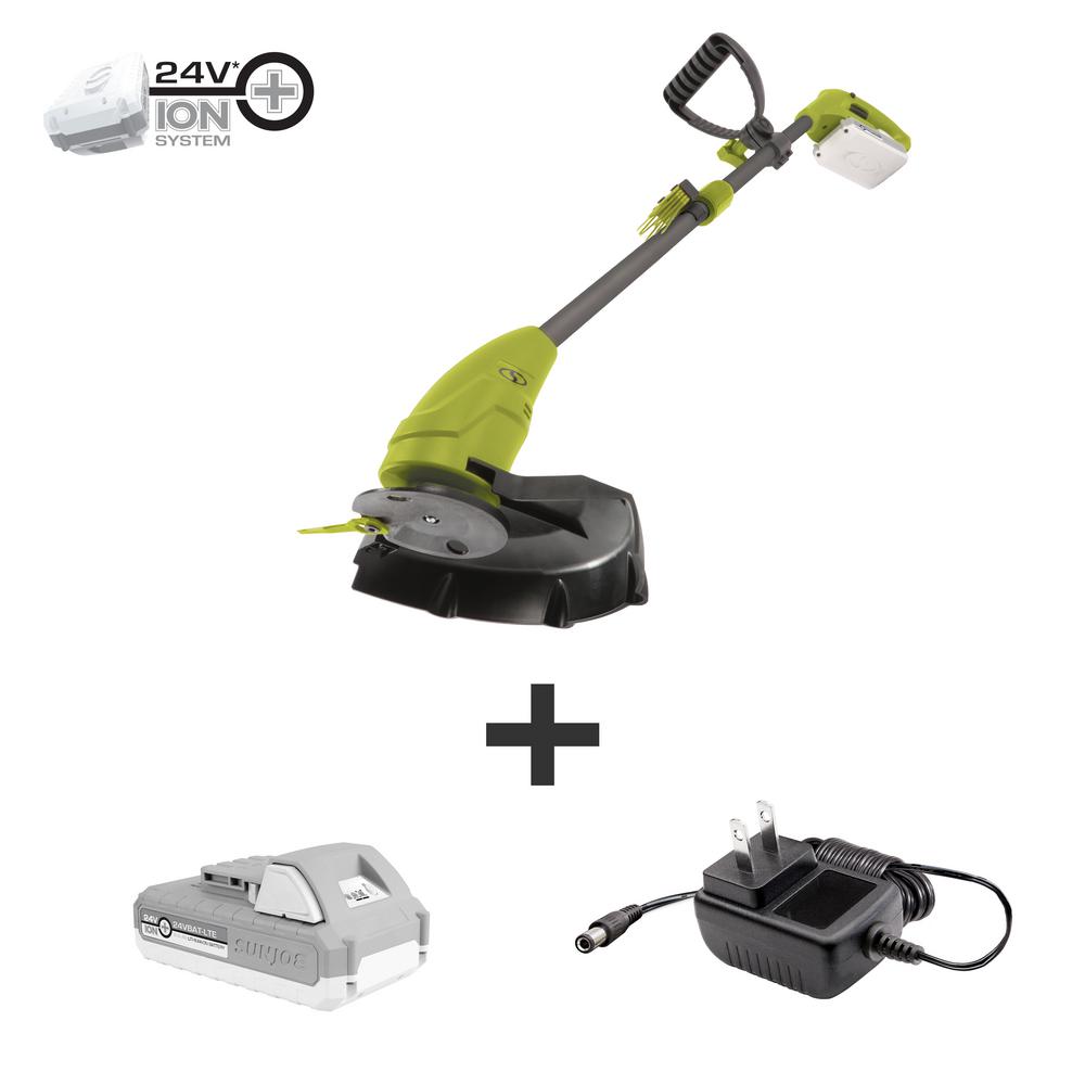 Sun Joe 10 in. 24-Volt Cordless Lightweight Stringless Grass Trimmer Kit with 2.0 Ah Battery Plus Charger