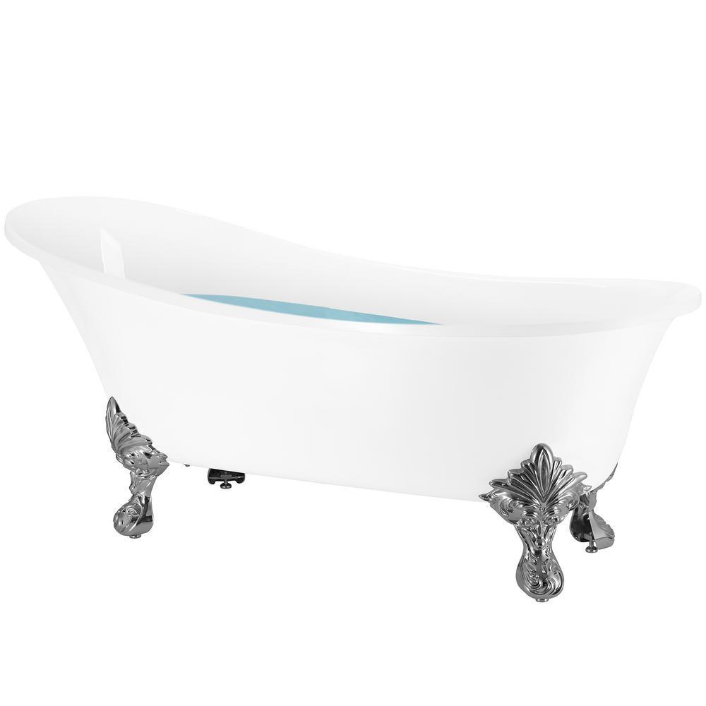 Clawfoot Bathtub - 69 in. Glossy White Acrylic Bathtub - Modern Flat Bottom Stand Alone Tub - Luxurious SPA Tub
