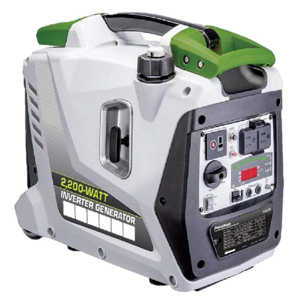 PowerSmith 2200-Watt Portable Gas-Powered Digital Inverter Generator with 5 Outputs, LED Display, Pull Handle and Wheels