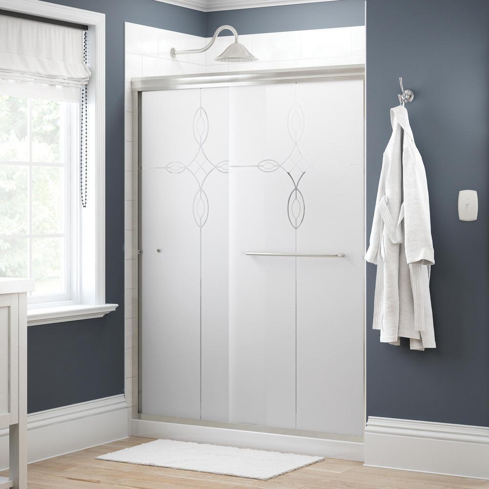 Simplicity 60 in. x 70 in. Semi-Frameless Traditional Sliding Shower Door in Nickel with Tranquility Glass