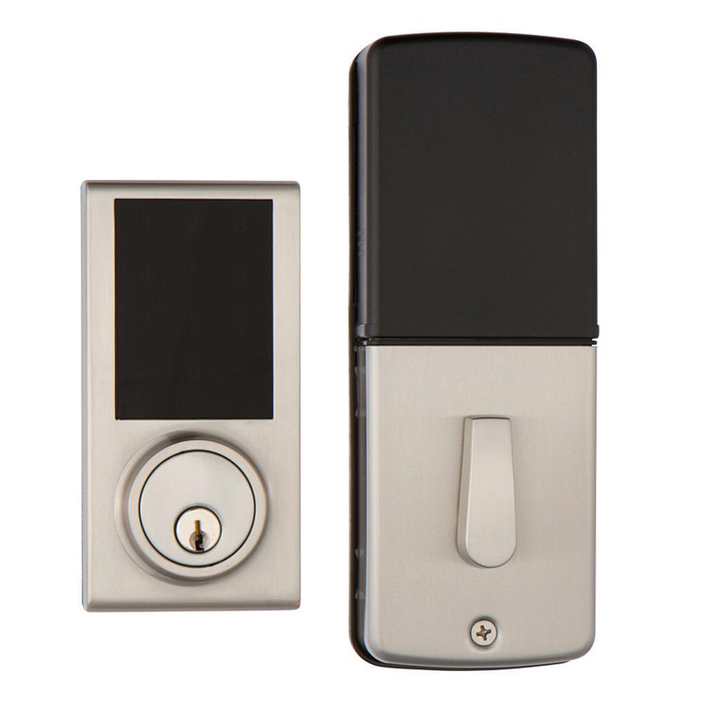 Satin Nickel Touchscreen ZWave Smartlock Single Cylinder Deadbolt