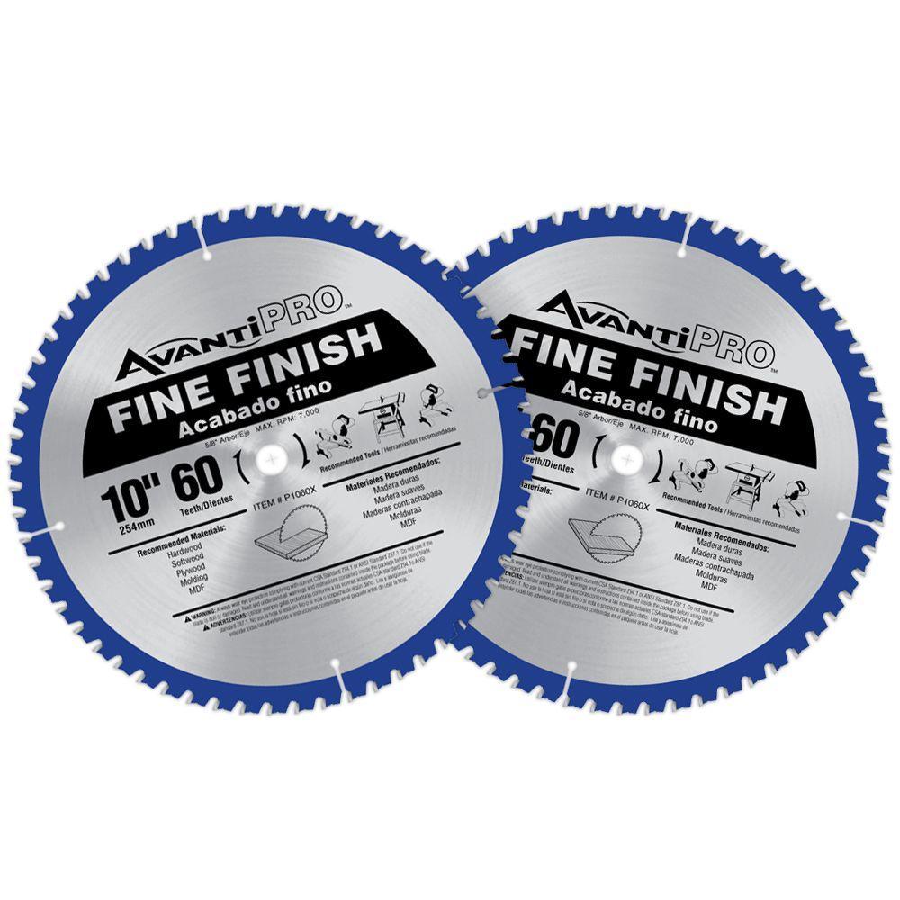10 in. x 60-Tooth Fine Finish Saw Blade (2-Pack)