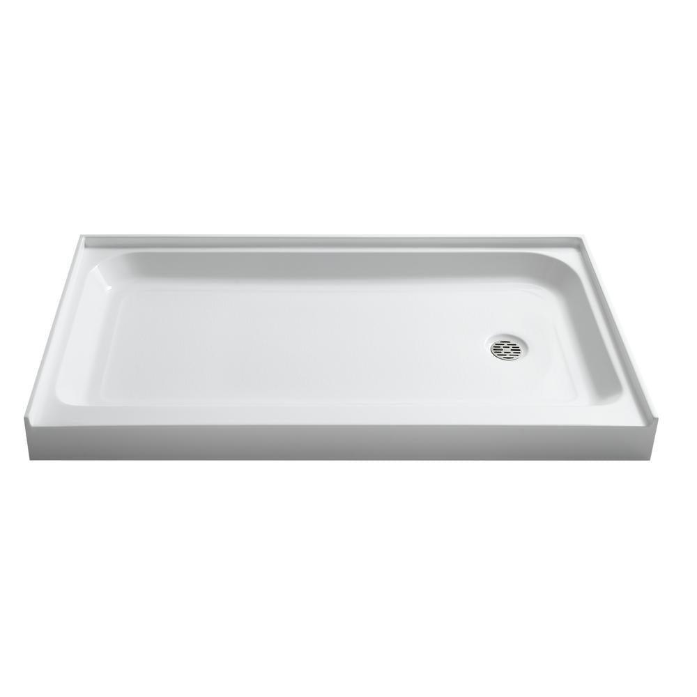 Tier 36 in. x 60 in. Single Threshold Shower Base in White