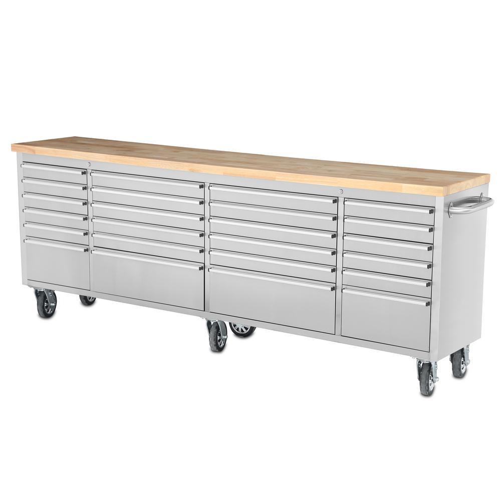 96 in. 24-Drawer Mobile Workbench in Stainless Steel