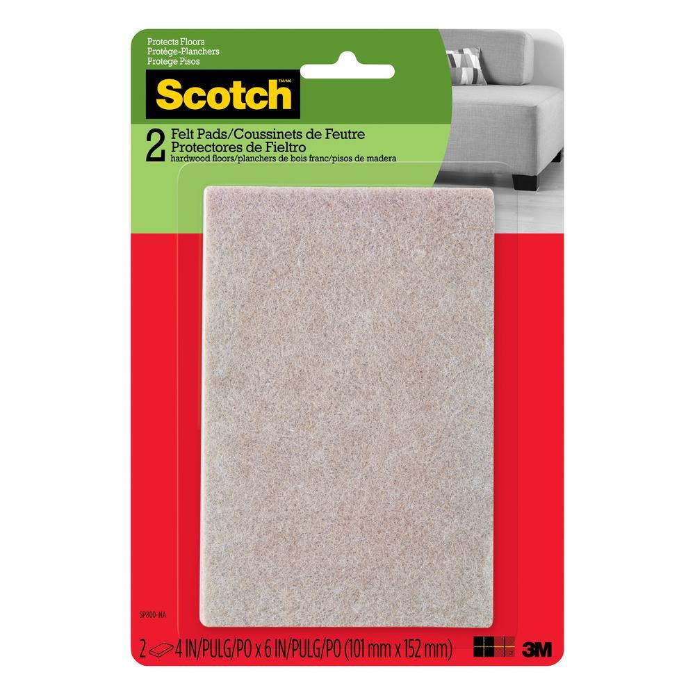 Scotch 4 in. x 6 in. Beige Rectangle Surface Protection Felt Floor Pads (2-Pack)